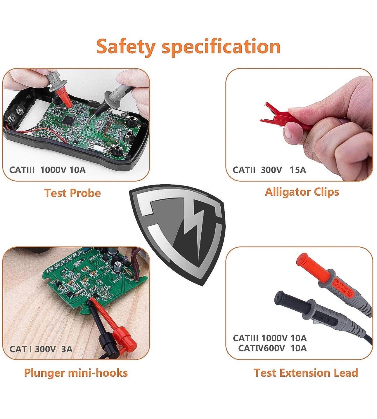 KAIWEETS Soft Silicone Electrician Test Leads Kit CAT 9PCS, NEW W/ Carrying Case