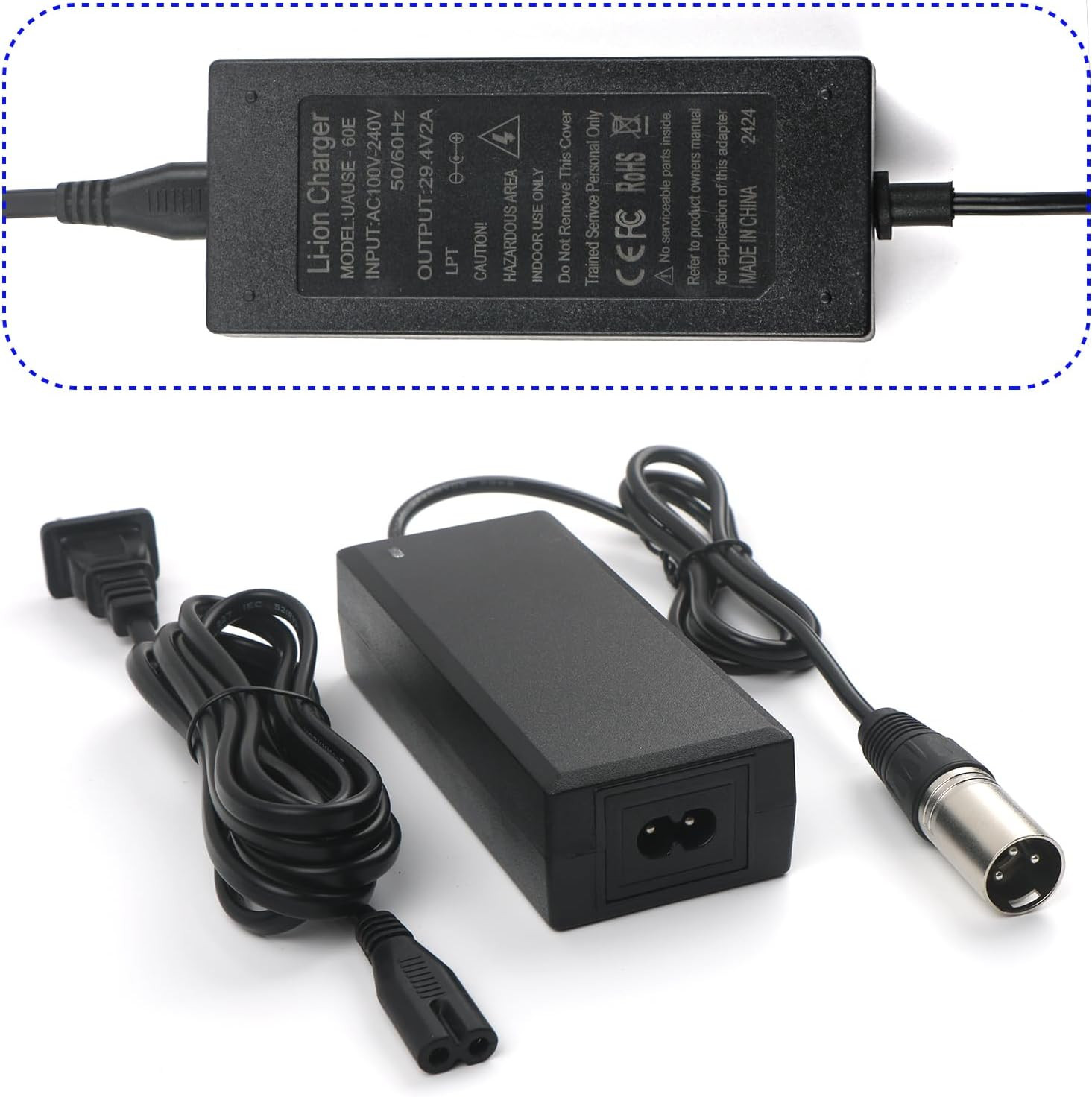29.4V2A 3 pin XLR Charger Replacement for Lithium Battery Charging and Vacuum Cl