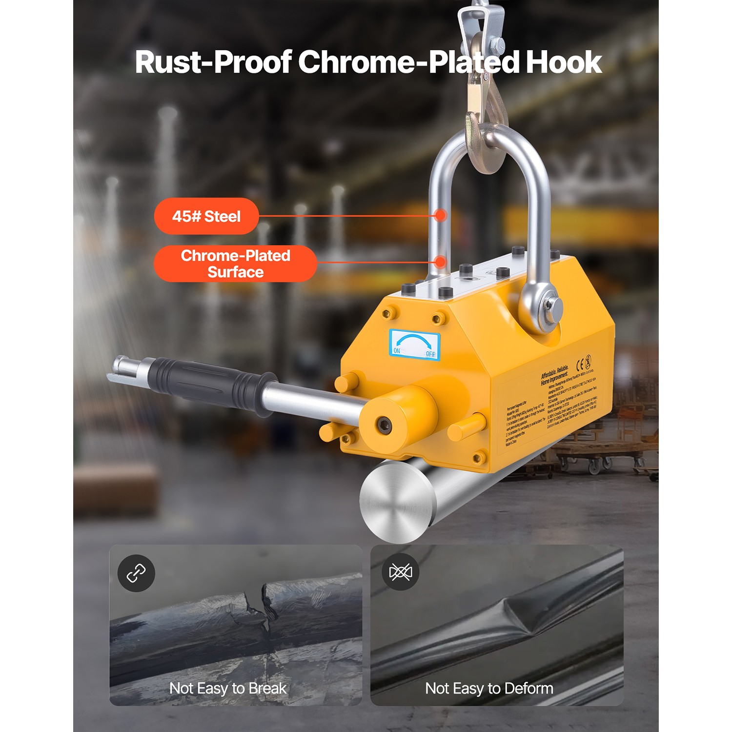 Uimoso Permanent Magnetic Lifter with 1320 lbs Load Capacity, N42 Magnet