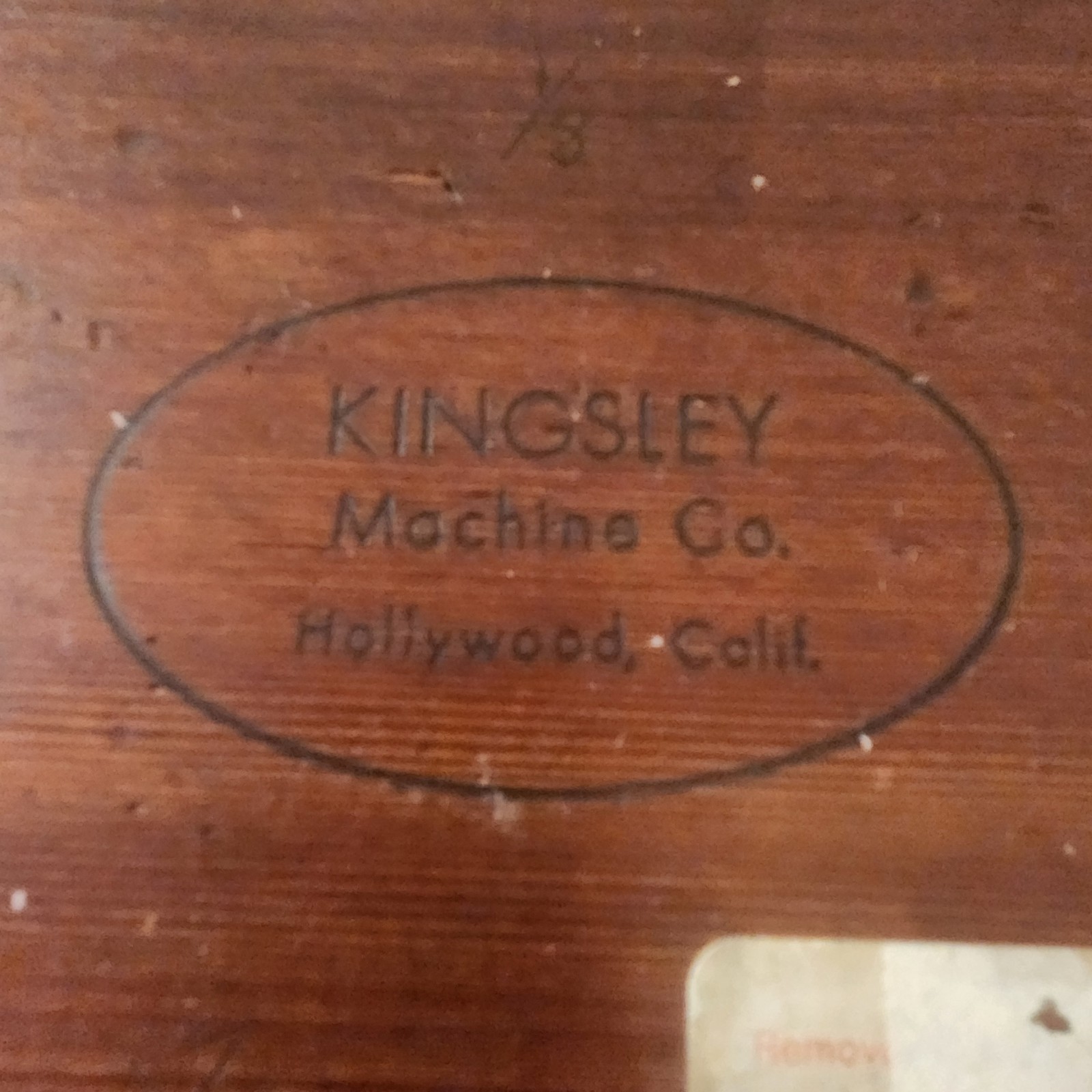 KINGSLEY Machine Co. Hollywood CA Wire Marking Type EMPTY Brass & Wood Box VTG
