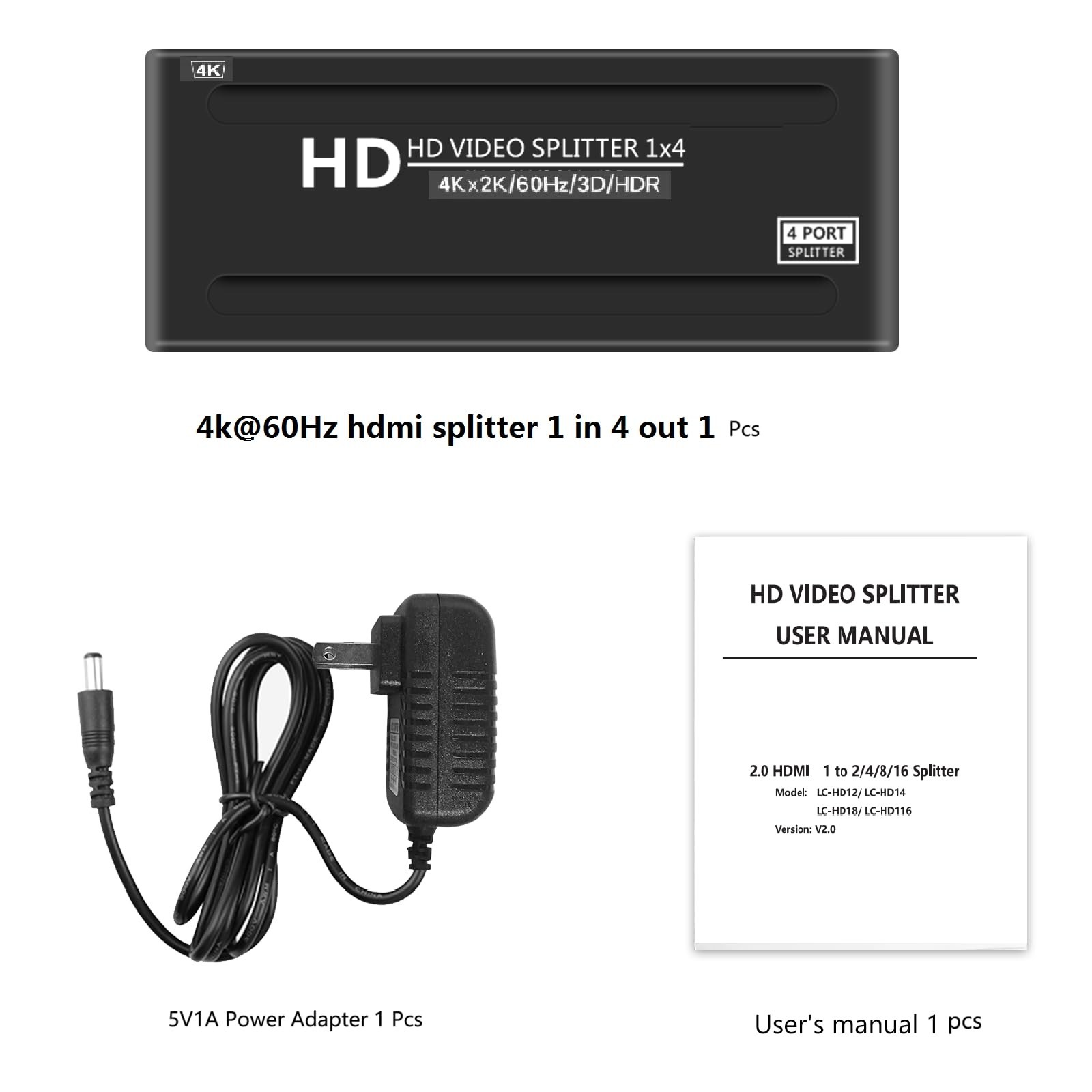 4K@60Hz 1×4 HDMI Splitter 4:4:4,18 Gbps,4 Port Powered HDMI 2.0 Splitter1 in …