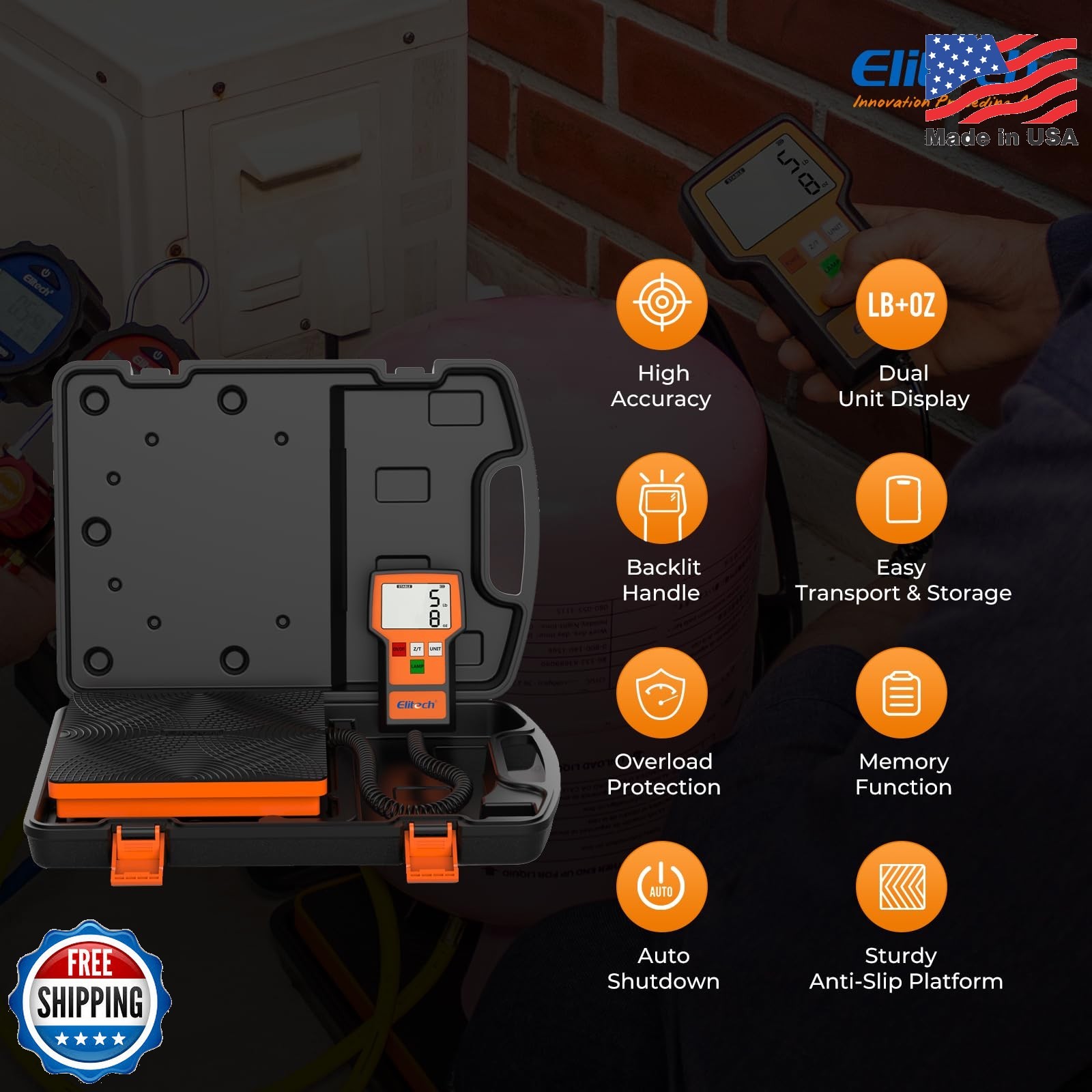 Elitech Refrigerant Scale 110 Lbs – High Precision HVAC Freon Scale with LB+OZ D