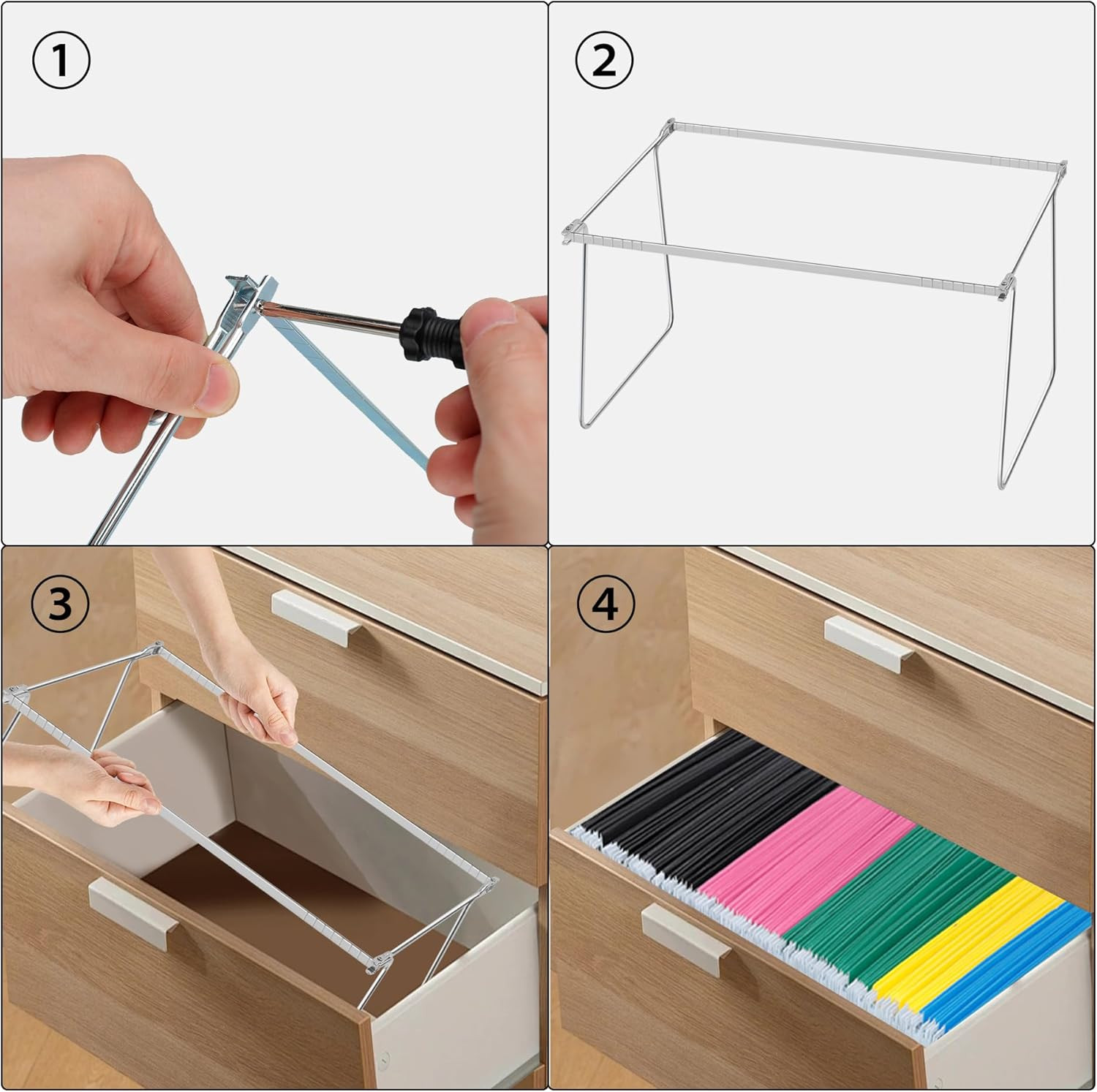 2 Pack Hanging File Folder Frame Adjustable Steel Cabinet Rails 11-17.4 In