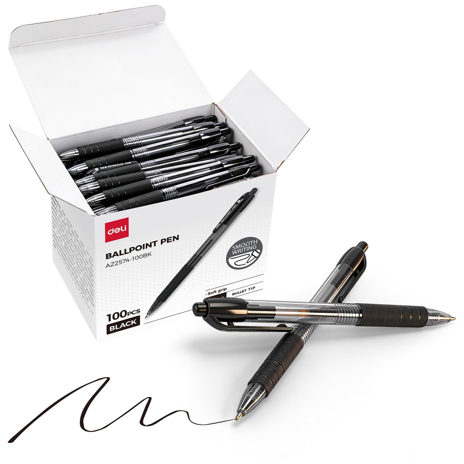 deli Ballpoint Pens Black Ink 100 Pack 1.0MM