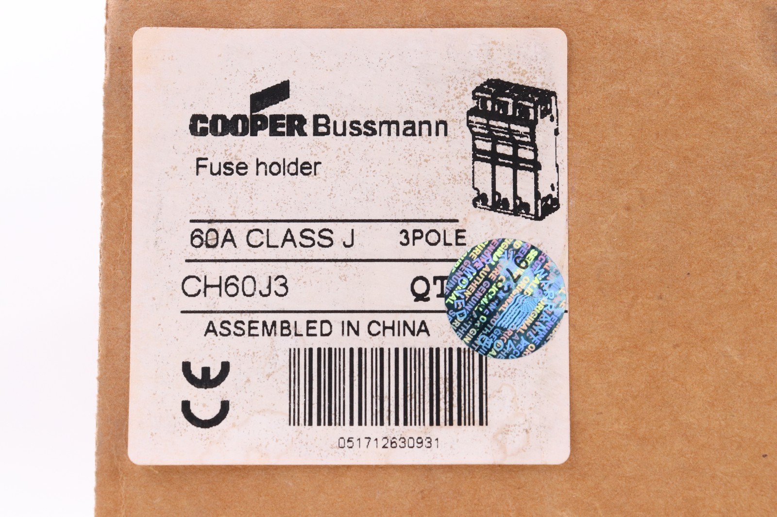 BUSSMANN CH60J3 60A 3-POLE FUSE HOLDER, CLASS J