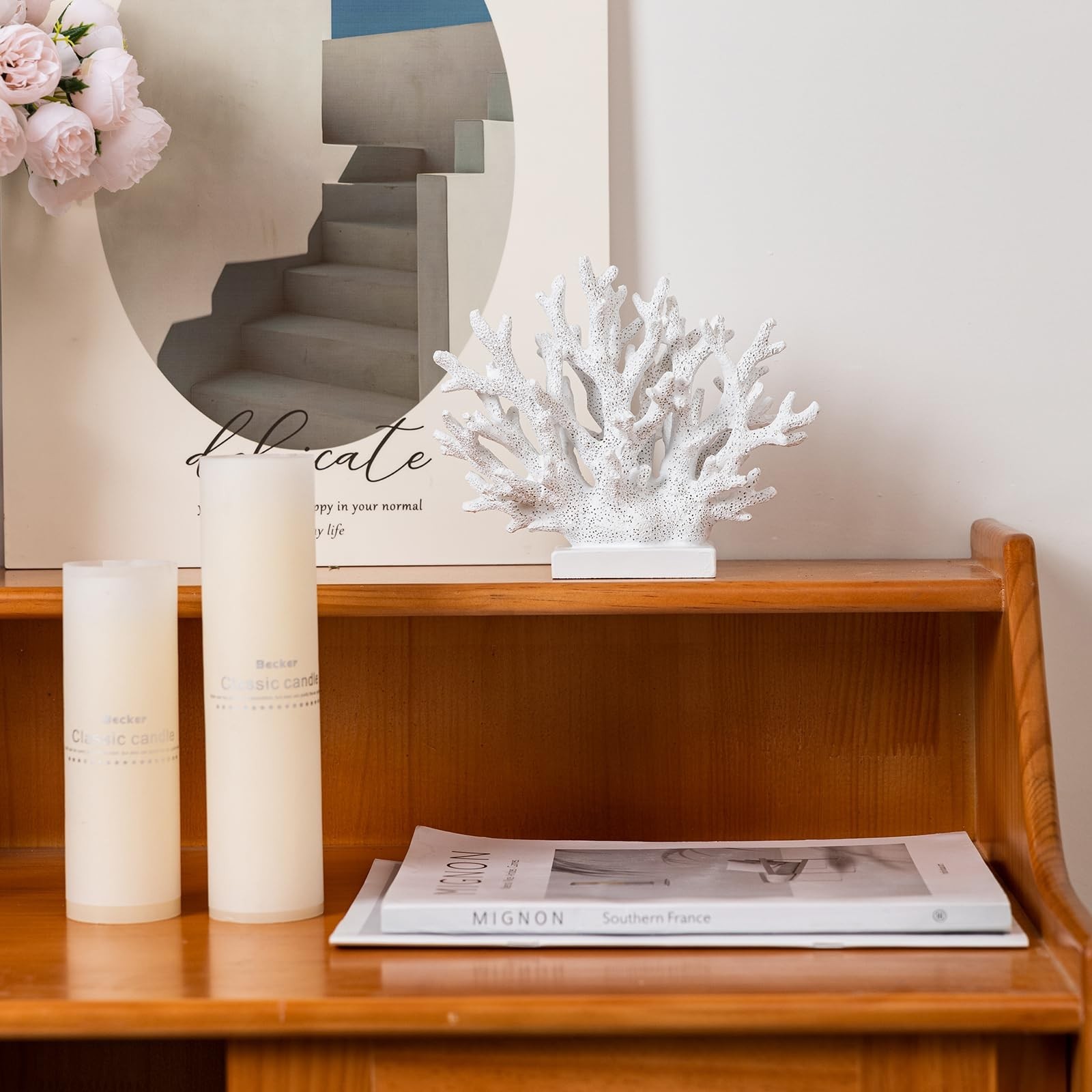 5.8″ H White Coral Decor, Resin Coral Statue, Nautical Decorations for Home, …
