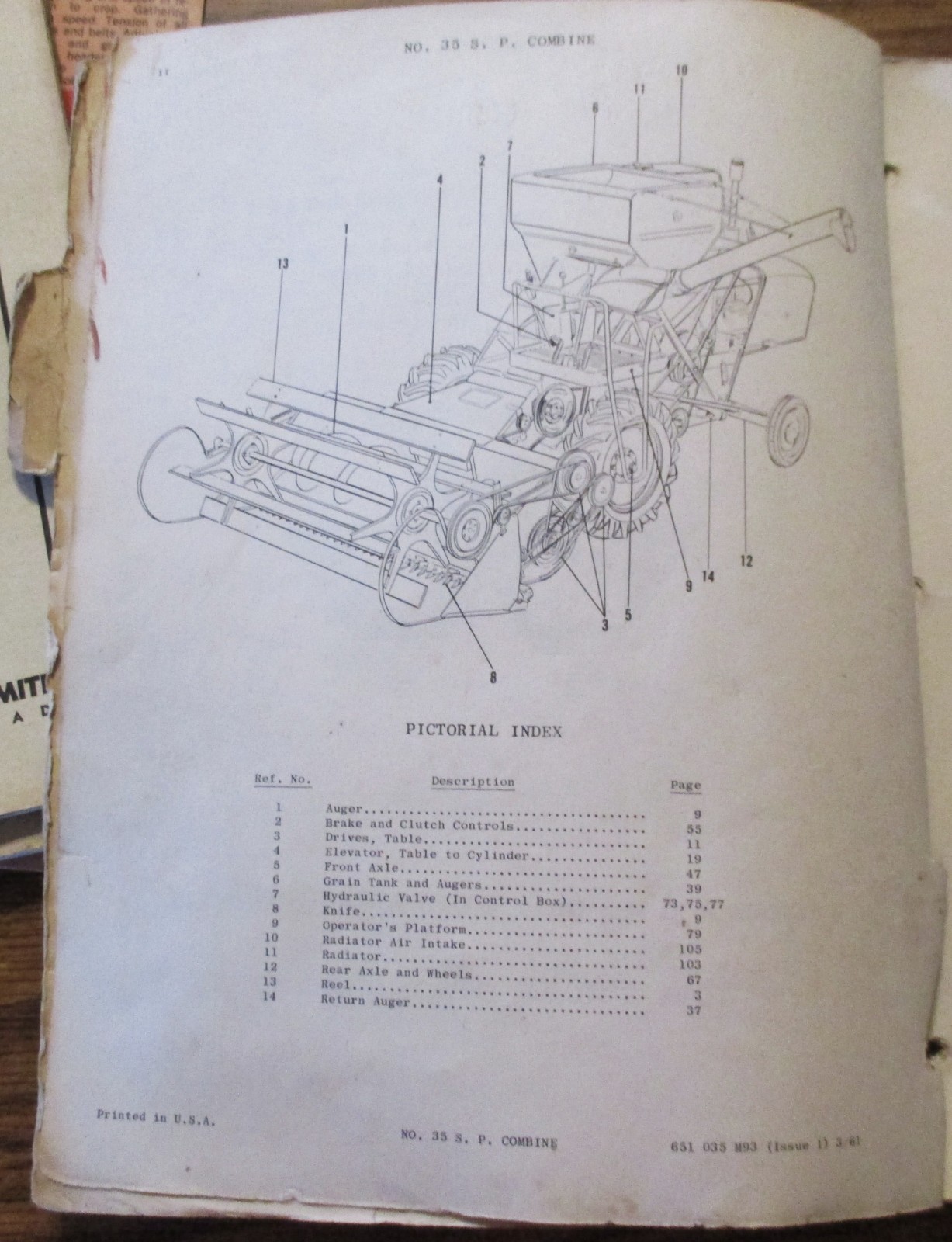Massey Harris 35 S.P. Combine Parts Catalog Manual Book 1961 ORIGINAL ferguson