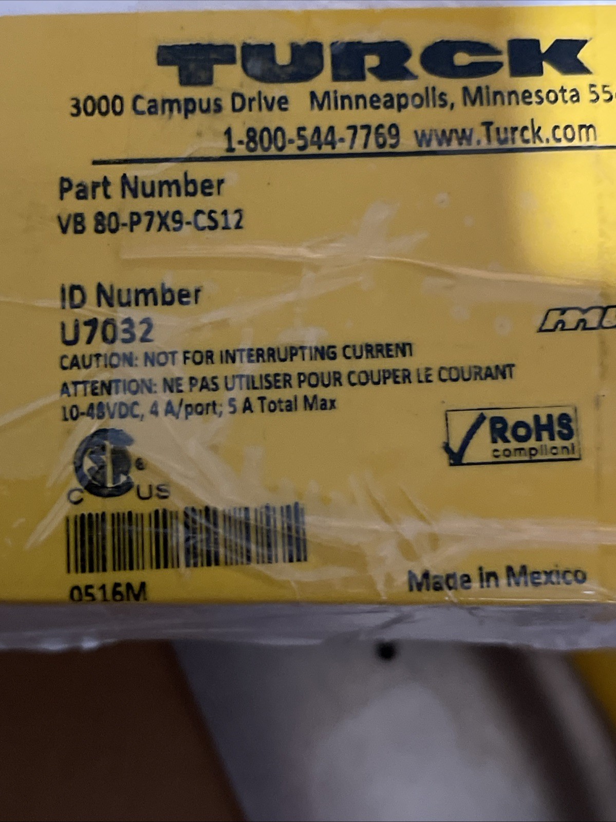 TURCK VB 80-P7X9-CS12 / VB80P7X9CS12 With 12-PIN M23 CABLE SE-4-017-GR02 New
