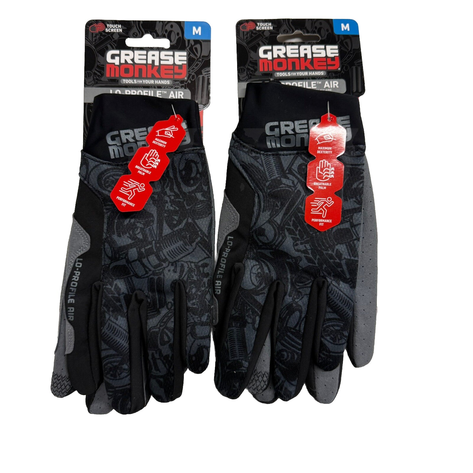 Grease Monkey Lo-profile Air Work Mechanics Gloves 2 Pairs Size M, Touch Screen
