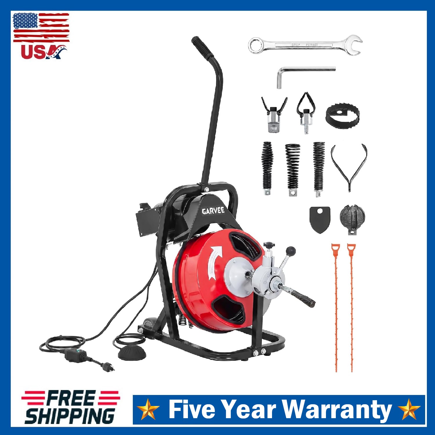 Electric Drain Cleaner Machine ,75 Ft x 1/2 In Auto Feed Sewer Snake Drain Auger