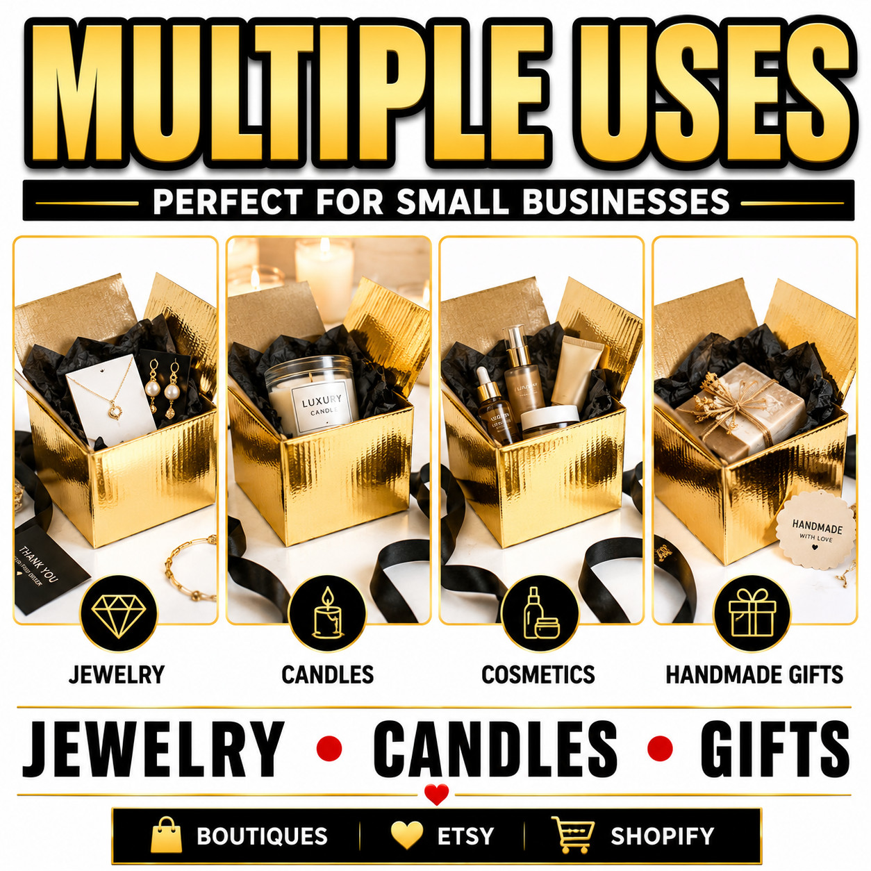 4x4x4 Metallic Gold Designer Boxes Gift Packaging Boutique Shipping Boxes