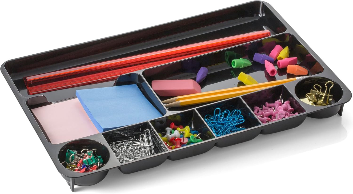 Recycled Plastic Desk Drawer Organizer, Nine Compartments, 14 X 9 X 1.13, Black
