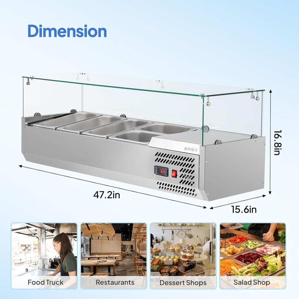 ROVSUN 47″-59″ Refrigerated Condiment Prep Station Sandwich/Salad Prep Table