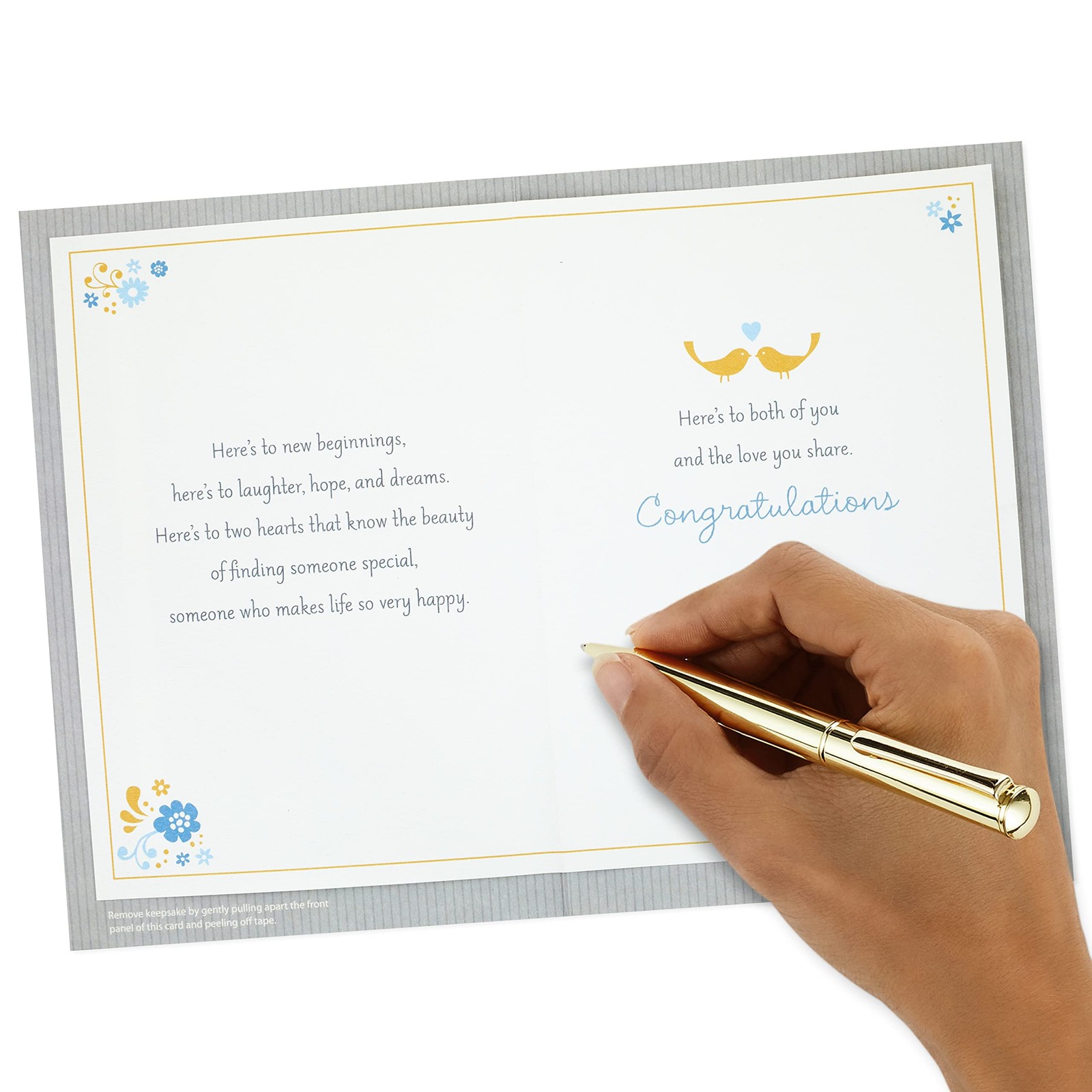 Hallmark Wedding Card (Removable Keepsake Wooden 5 inches x 7.2 inches, Grey