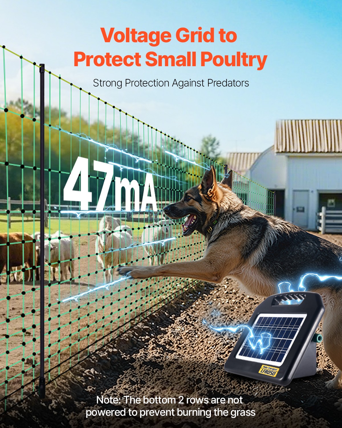 Uimoso Portable Electric Fence Netting 50″H x 164’L & Livestock with Mesh & Post