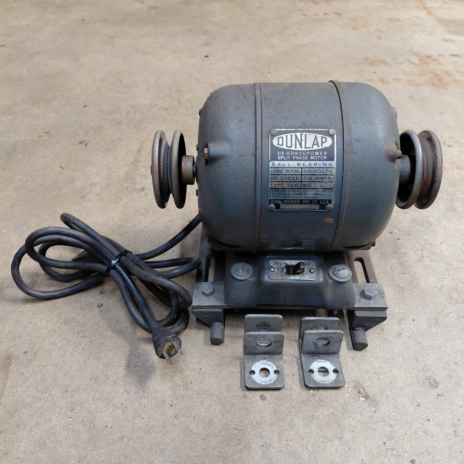 See Video Vintage Sears DUNLAP 1/3 HP Split Phase 115V 1750 RPM Motor 1/2” Shaft