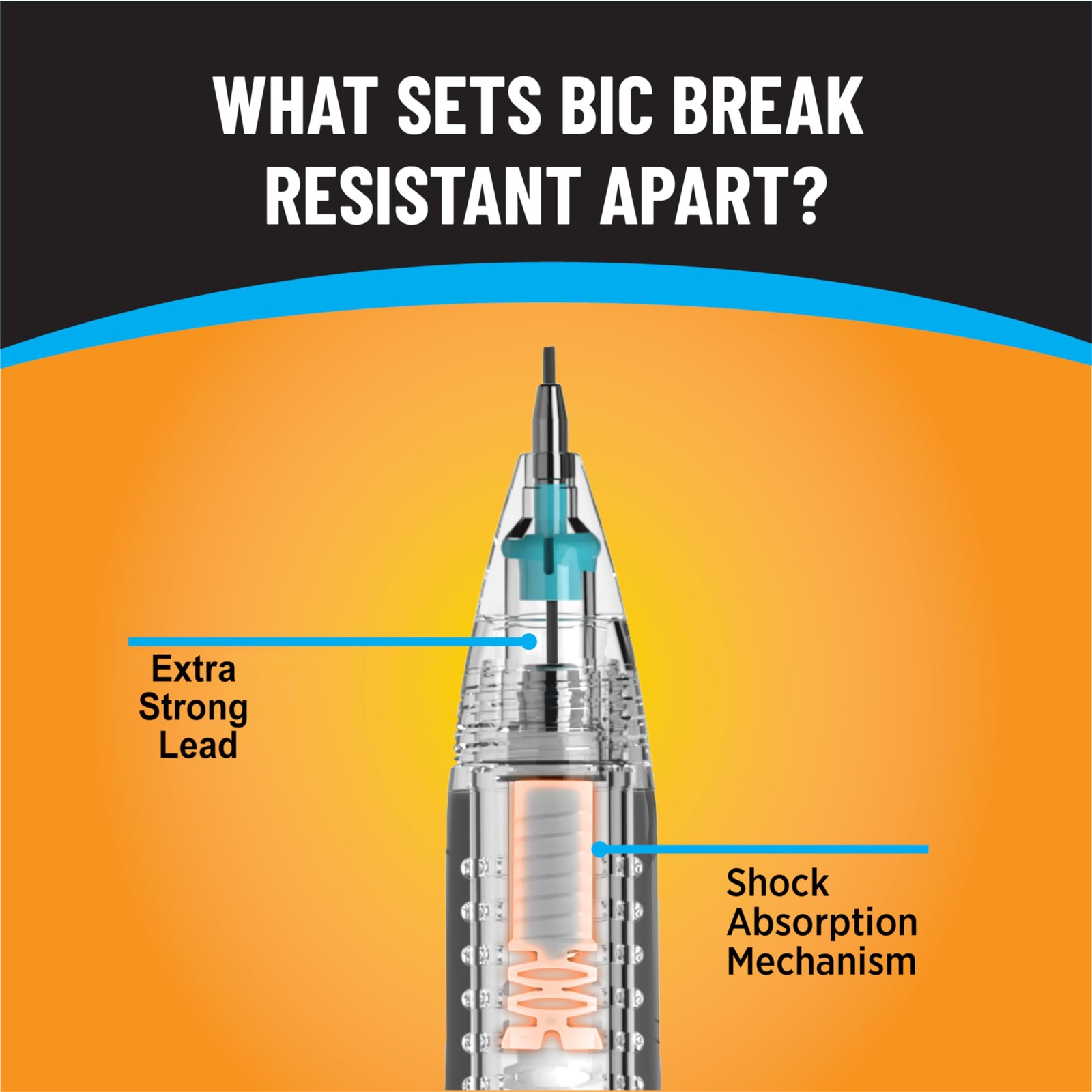 BIC Break Resistant Mechanical Pencils with 12 Count, Black, Blue, Gray