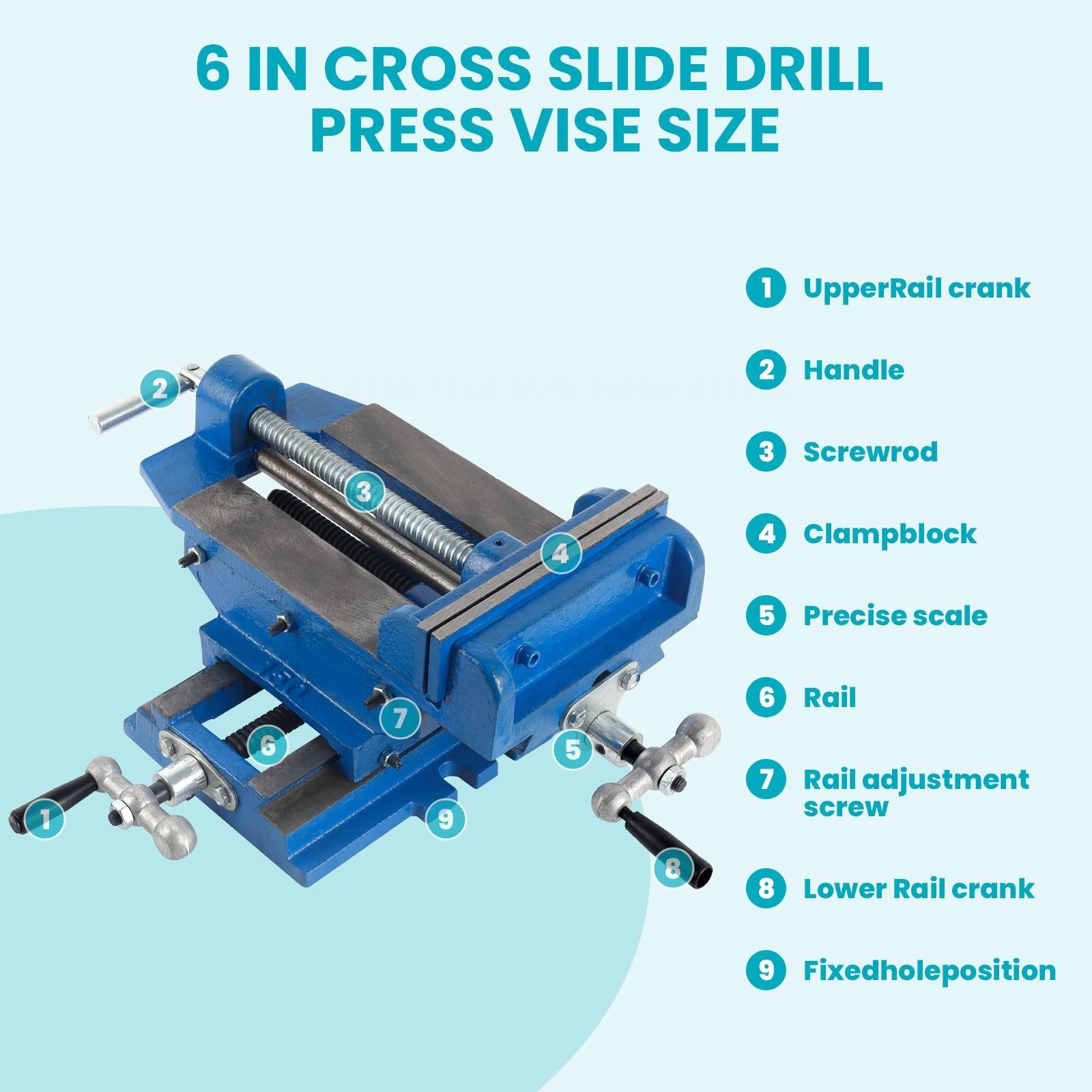 6 Inch 2 Way X-Y Drill Press Vise Blue Cross Slide Drill Press Vise w/ Dial