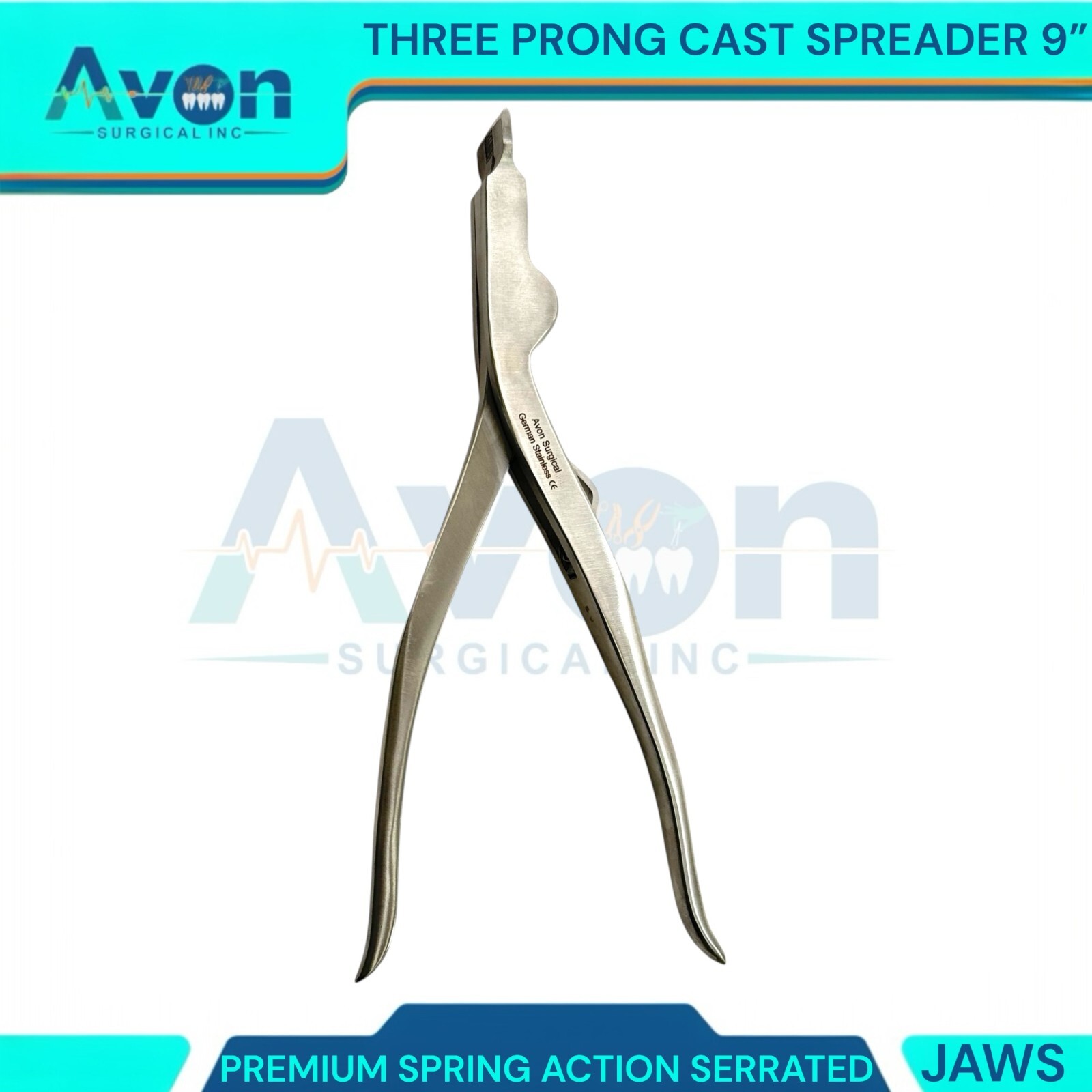 9in Cast Spreading Removing Pliers, 3-Prong Serrated, Spring-Action,German Steel