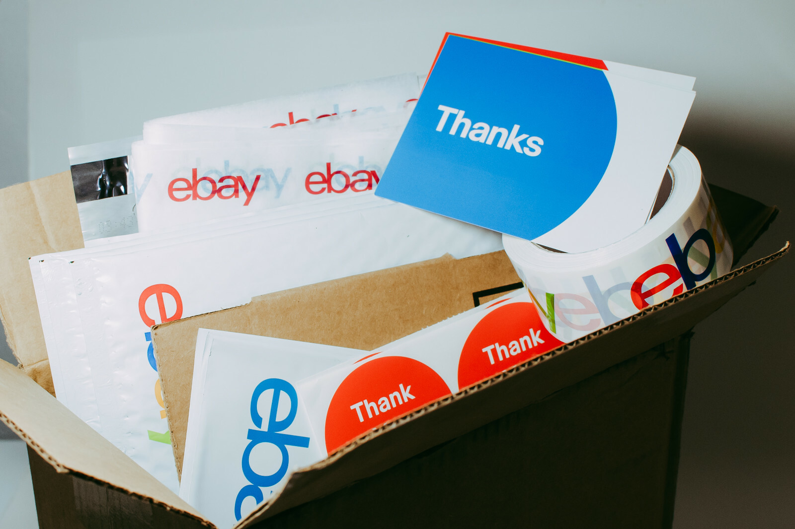 42 Ebay Branded Shipping Supplies STARTER KIT Box Envelopes Tape Tissue Postcard