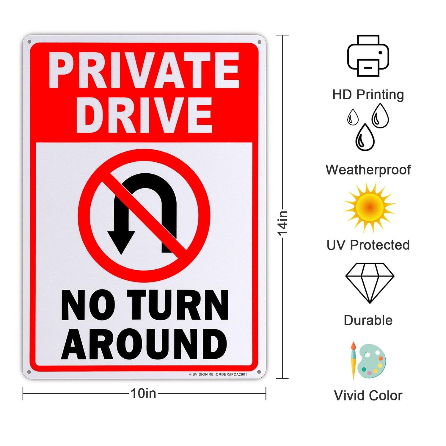 2 Pack Private Drive No Turn around Sign, 10″ X 14″ Driveway Signs No Turnaround
