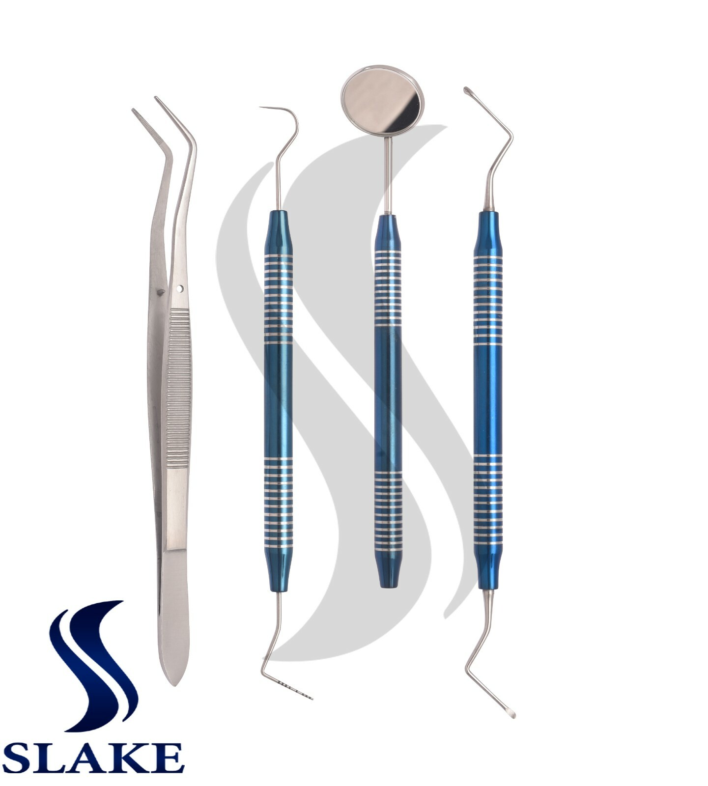 Basic Dental Set Mirror Explorer College Plier Lucas Set of 4 Instruments Blue
