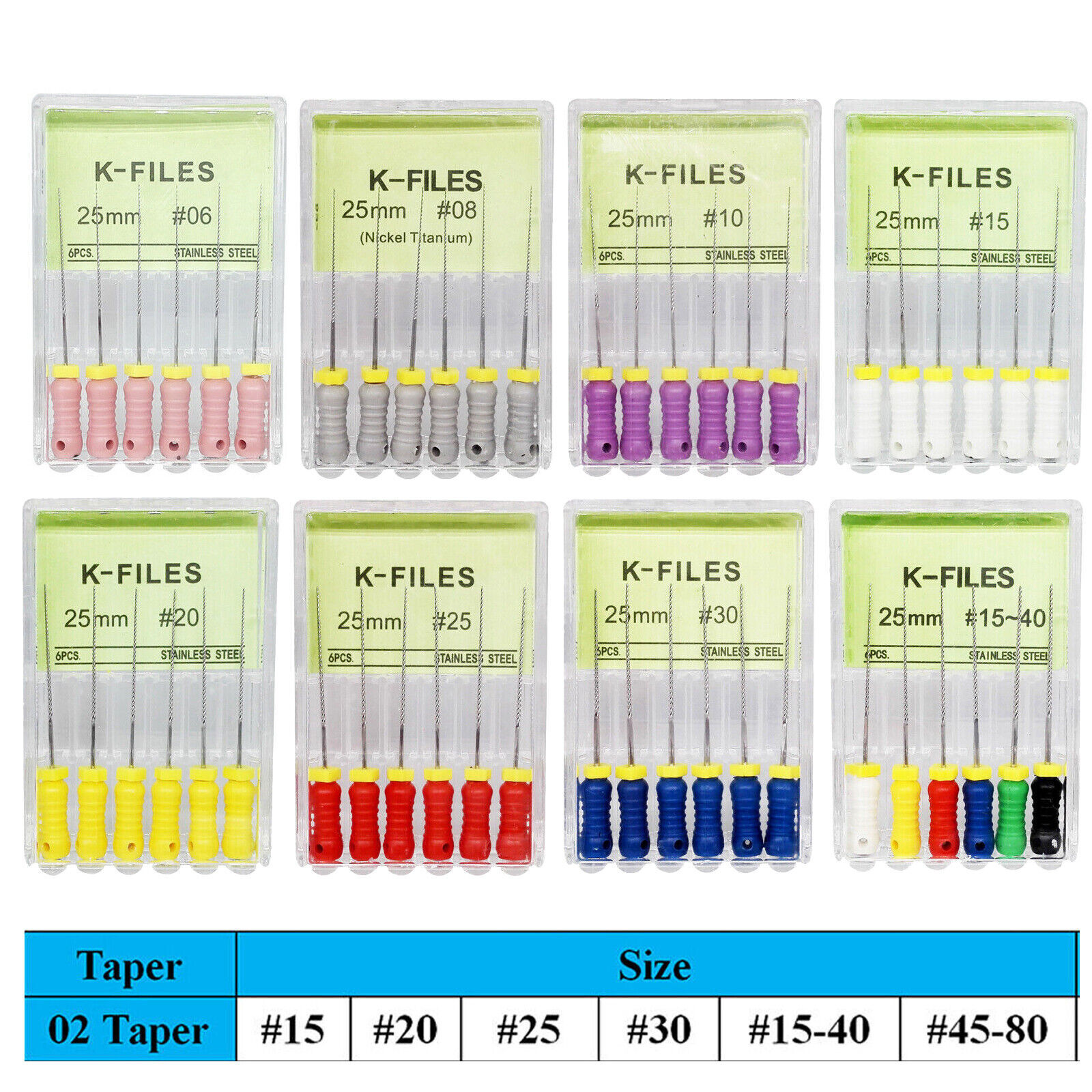 6pcs Limas endodónticas dentales de acero inoxidable K-File Uso manual 25/21mm