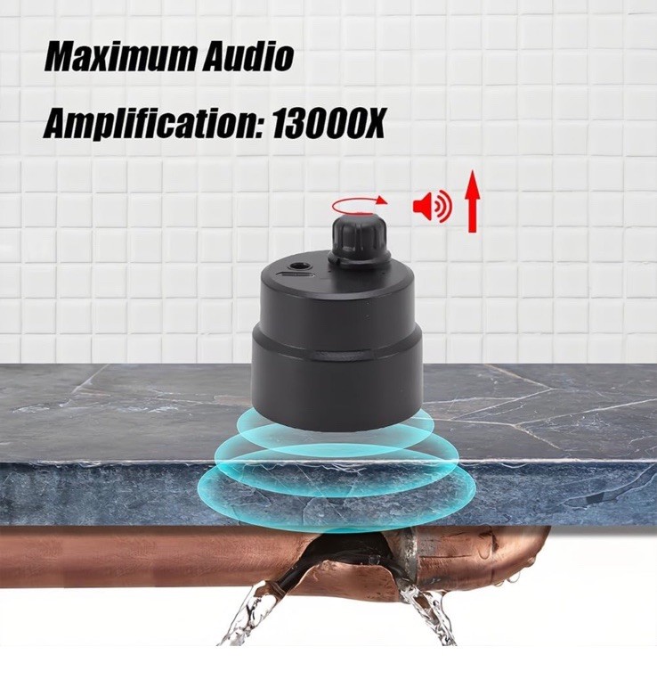 High Sensitivity Water Leak Detector – Pipe Leak Monitor with Earphones for Home