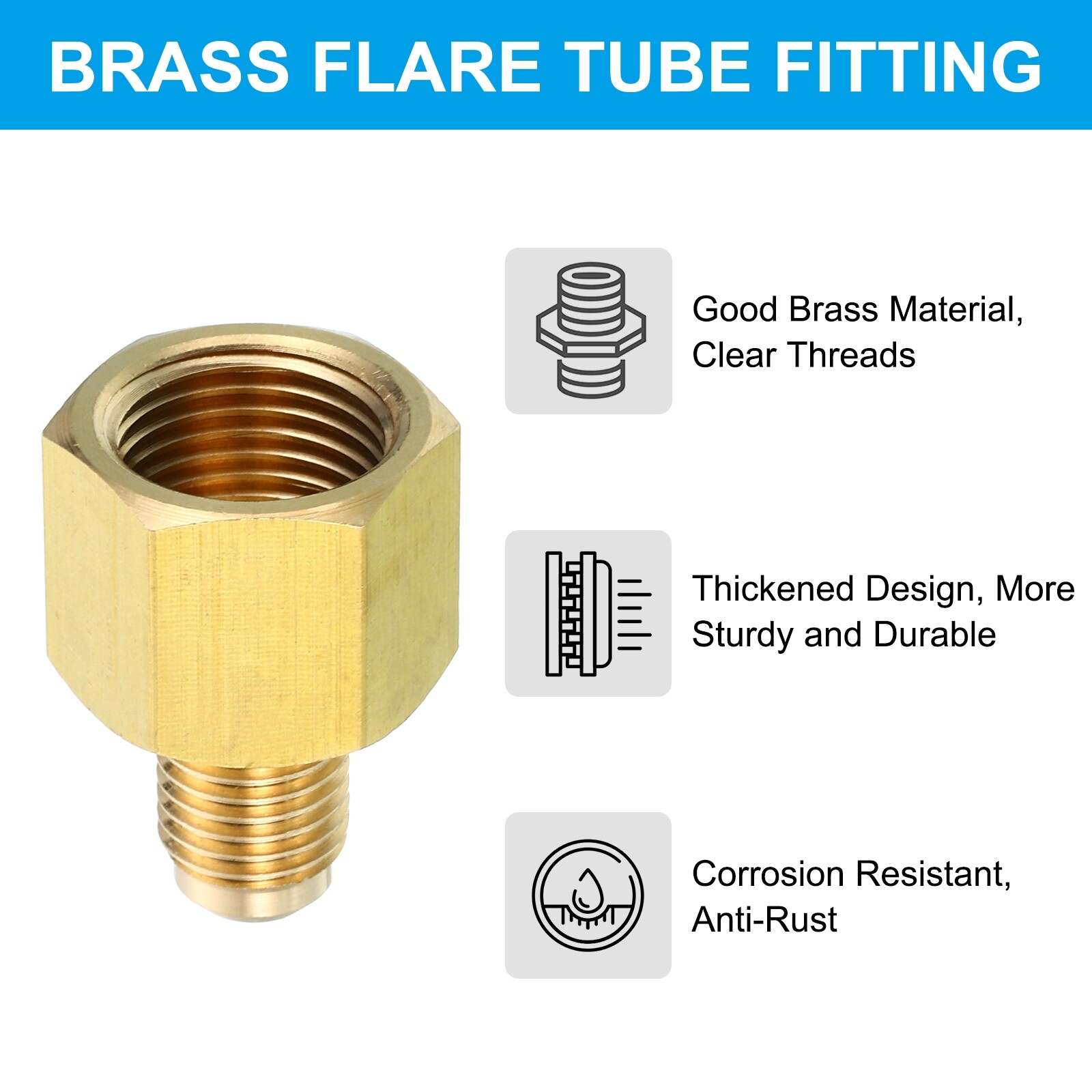 2pcs 3/8″ Female Flare x 1/4″ Male Flare Connector Brass Adapter Reducing