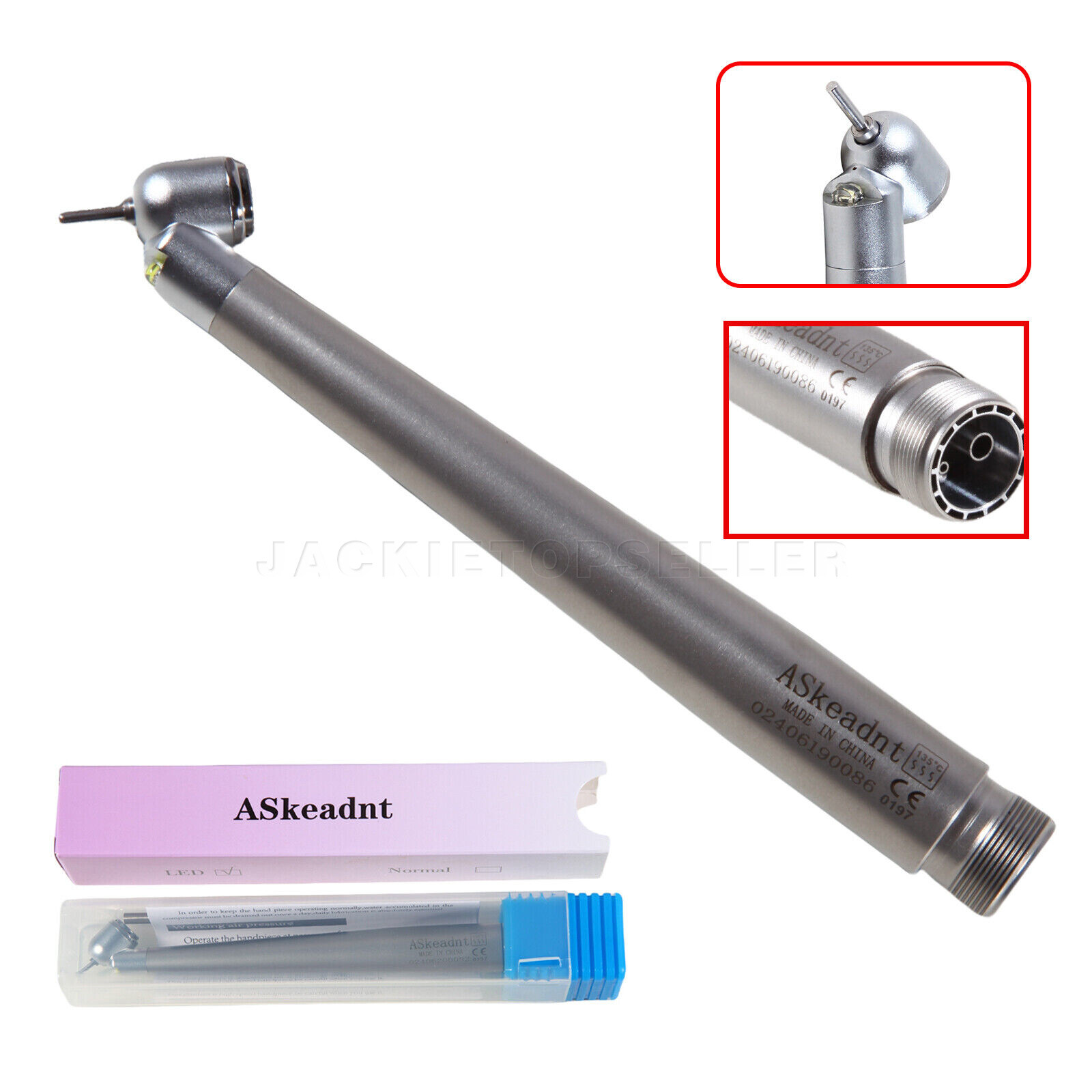 LED Dental Surgical Handpiece 45° Angle 2 Hole Borden Rear Exhaust Impact Air
