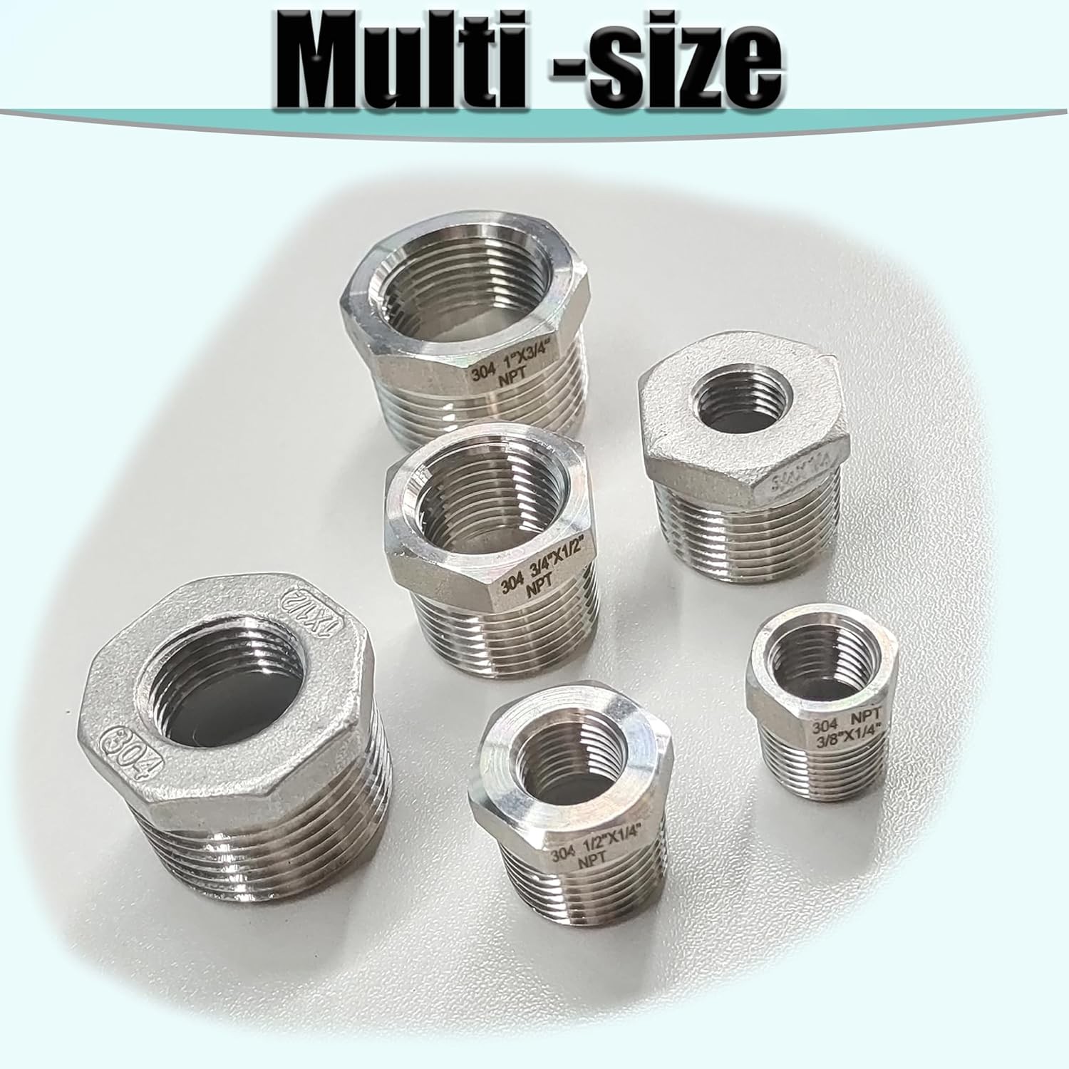 3/4″ NPT Male to 1/4″ Female Hex Bushing Reducer, 304 3/4” x 1/4”, 304ss