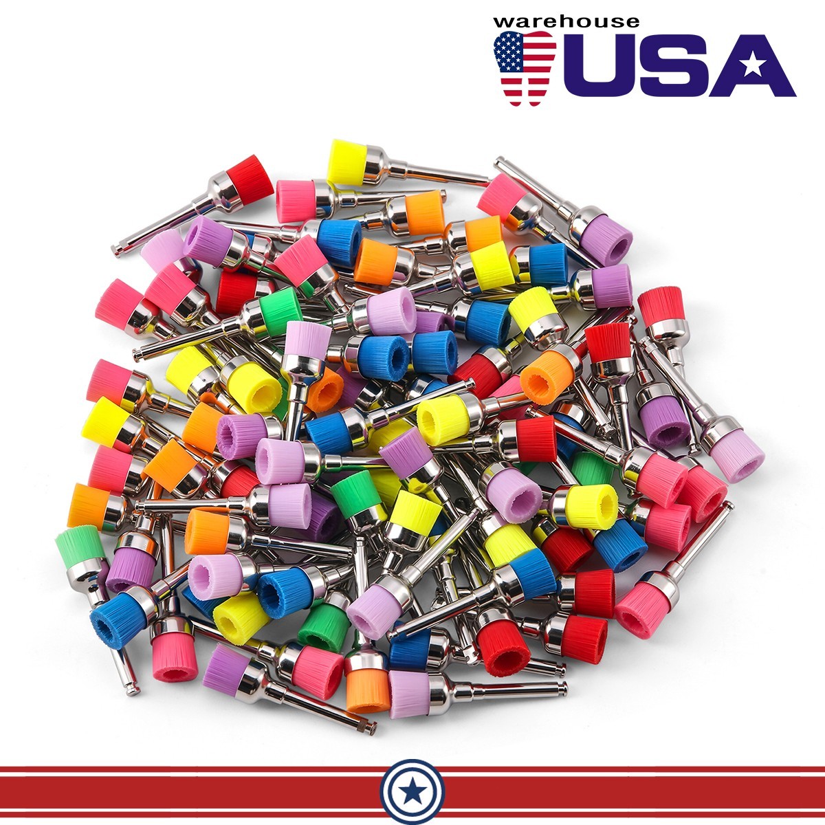 100pcs Dental Nylon Colored Soft Bowl Polishing Flat Tapere Prophy Brushes Latch