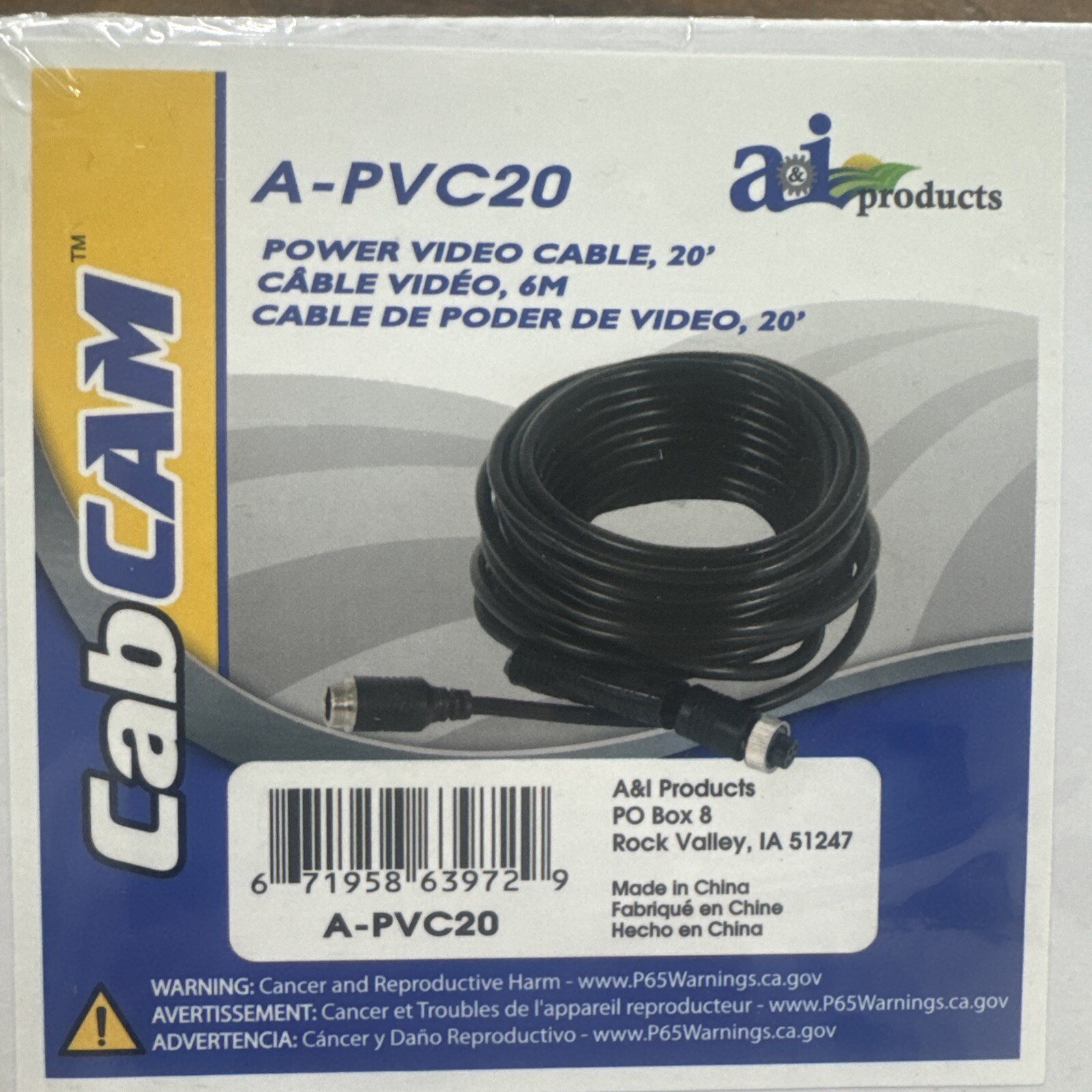 A-PVC20 CabCAM Power Video Cable, 20′ Fits A-CC7M1C Cab Cam ￼