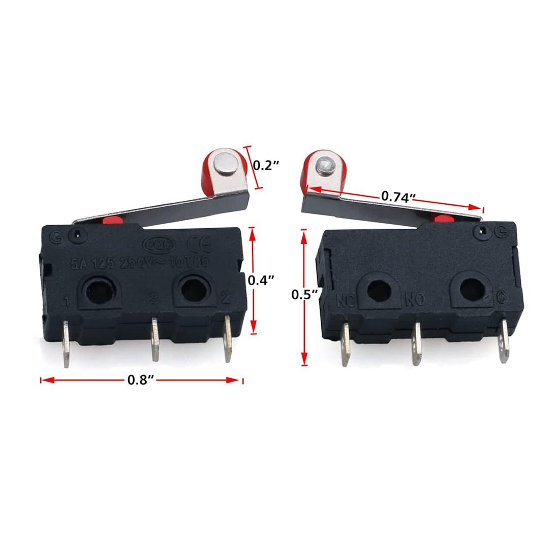 HiLetgo 10pcs Micro Limit Switch KW12-3 AC 250V 5A SPDT 1NO 1NC Black