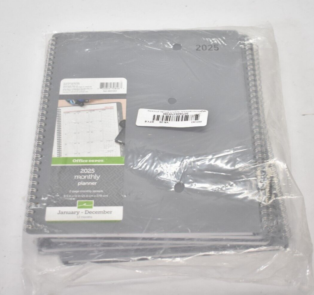 Lot of 6 Office Depot 2025 Monthly Planners 2 Page Spreads Jan-Dec 8.5″ x 11″