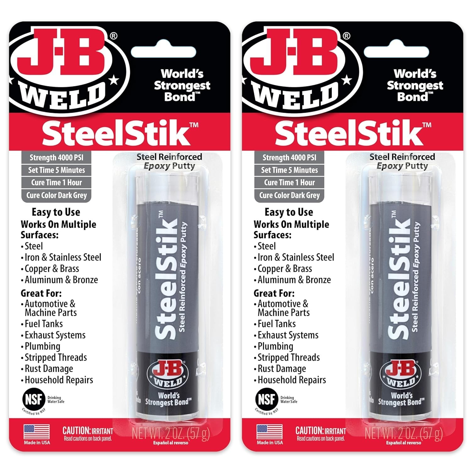 Steel-Reinforced Epoxy Putty Stick, Waterproof & Fast Drying – 2 Pack, 2 Oz.