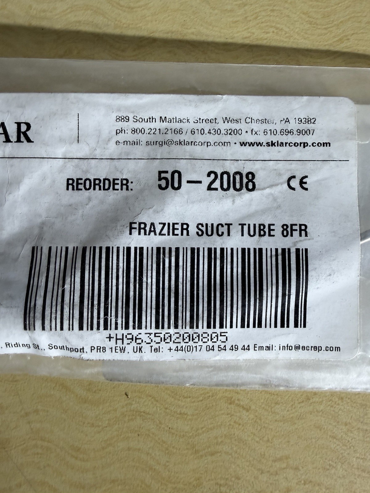 Frazier Suction Tube 8FR 50-2008 Sklar Instrument