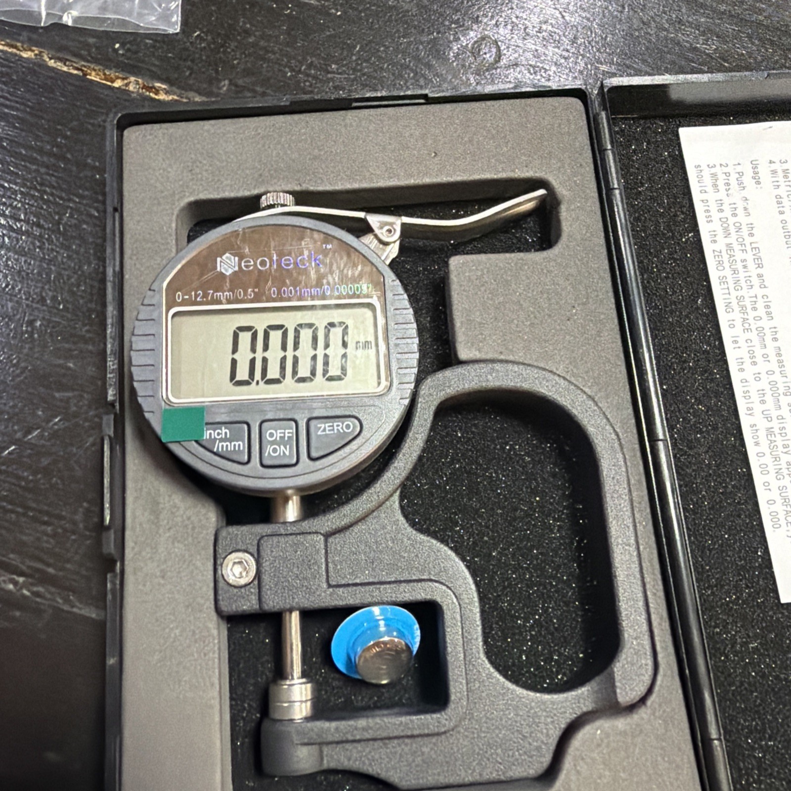 Neoteck Digital Thickness Gauge 0.5 inch/12.7mm, 0.0005″/0.01mm, 0.5″/0.0005″