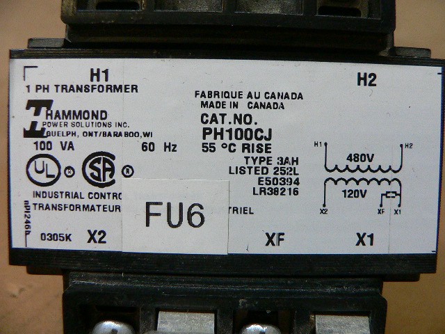 Hammond Ph100cj Control Transformer 100Va 480V-Ac 120V-Ac