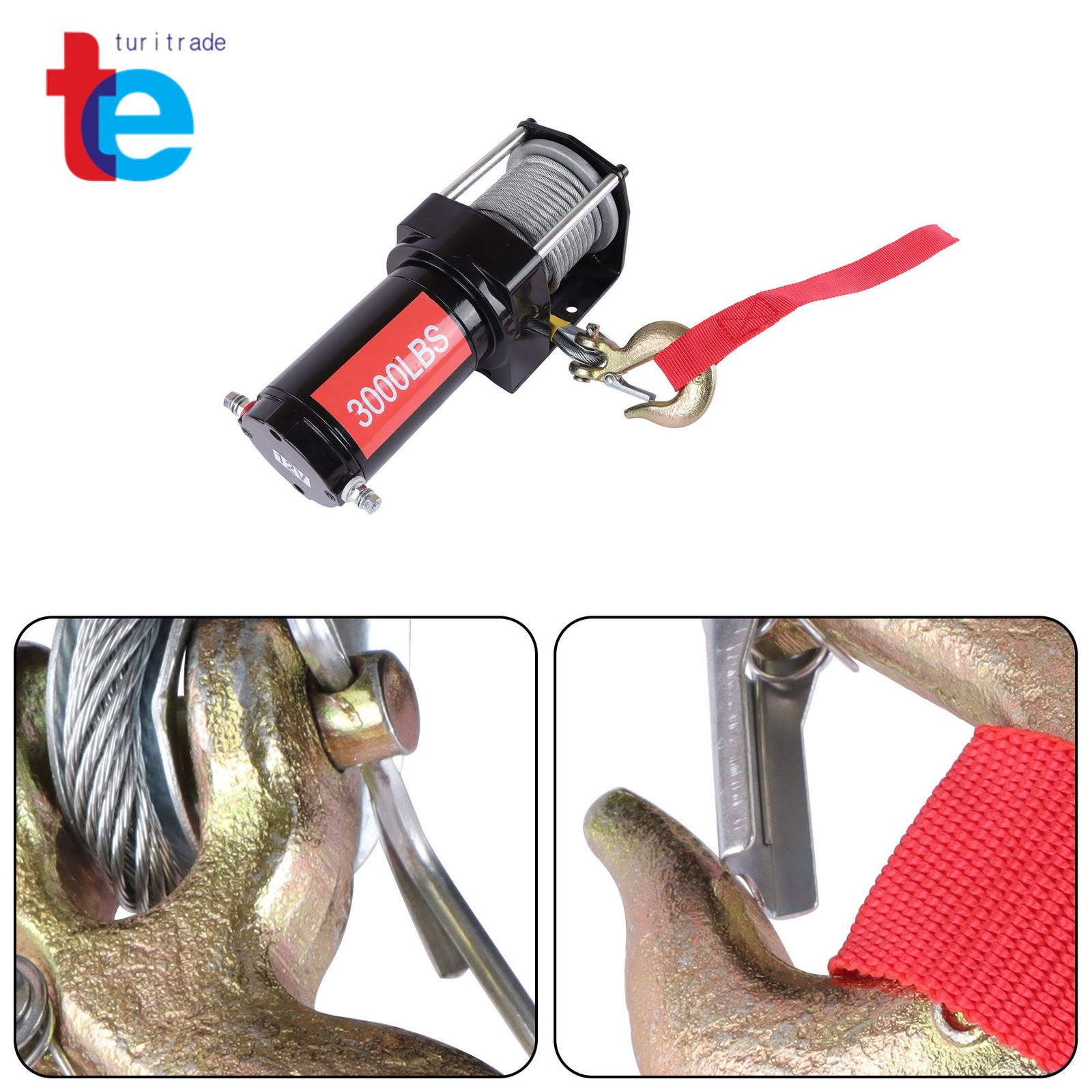 3000lb 32ft Steel Cable Electric Winch 12VDC/1.3HP Copper Motor 135:1 Gear Ratio