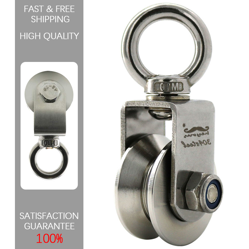 1Pc M10 V Groove Roller Wheel Swivel Cable Rope Wire Pulley Block Bearing Steel