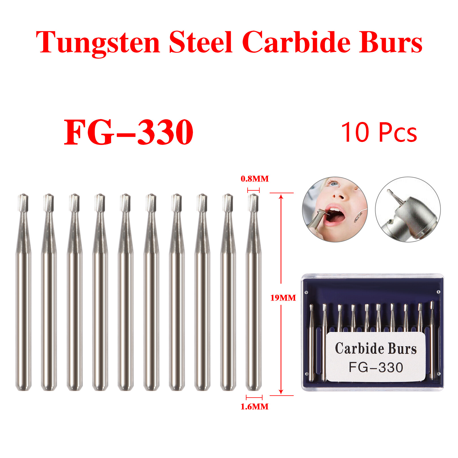 Dental Midwest Friction Grip FG #330 Pear Shaped Carbide Bur 100/Pk