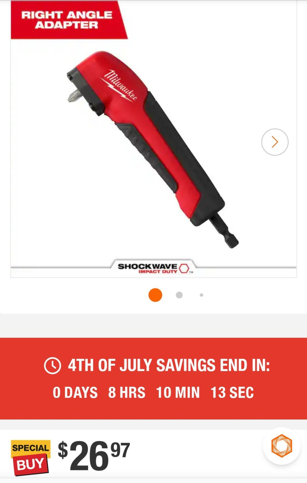 Milwaukee Right Angle Adapter Shockwave Impact 48-32-2390 NEW