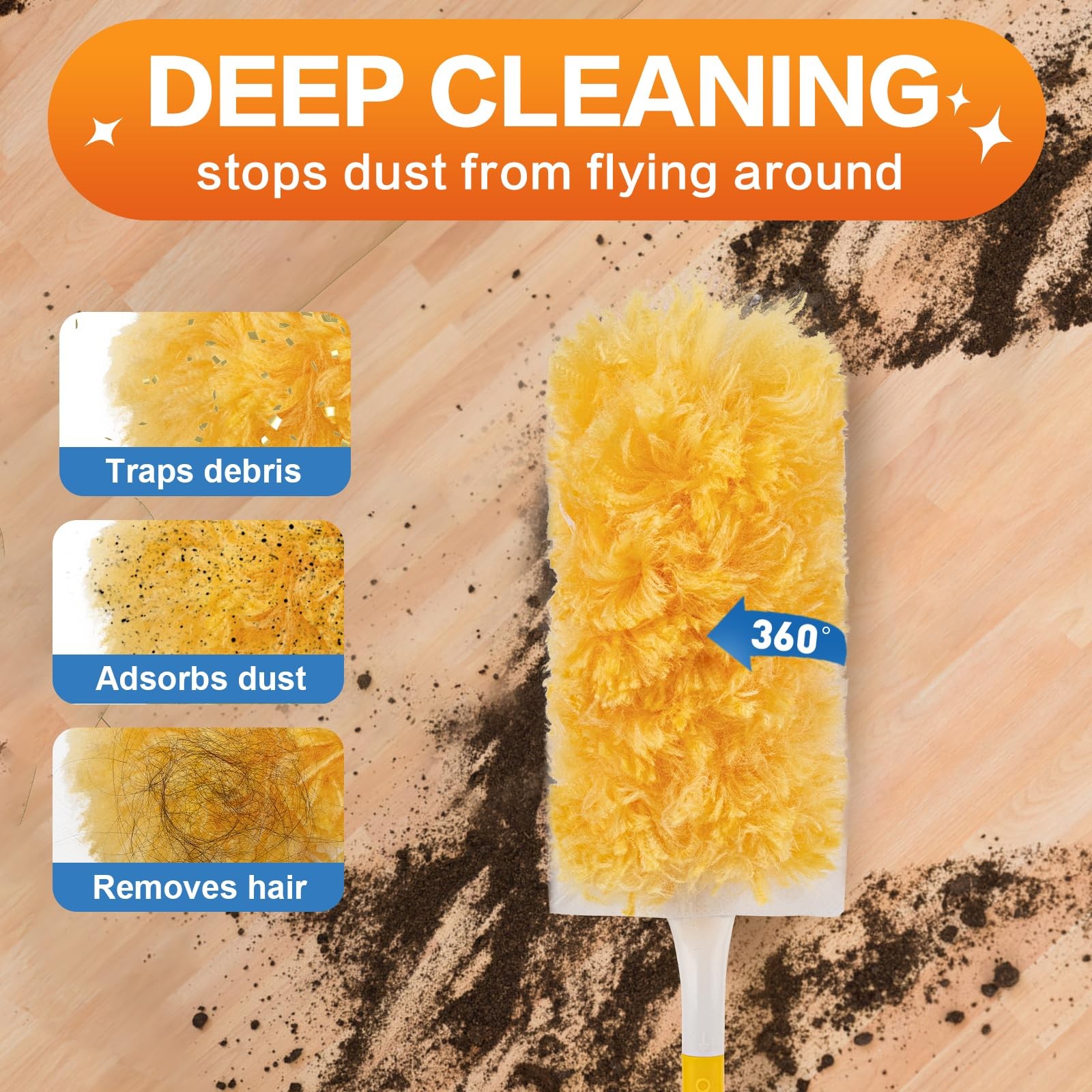 Heavy Duty Duster Refills, Disposable Dusters Kit for 60PCS+2Handle, Yellow