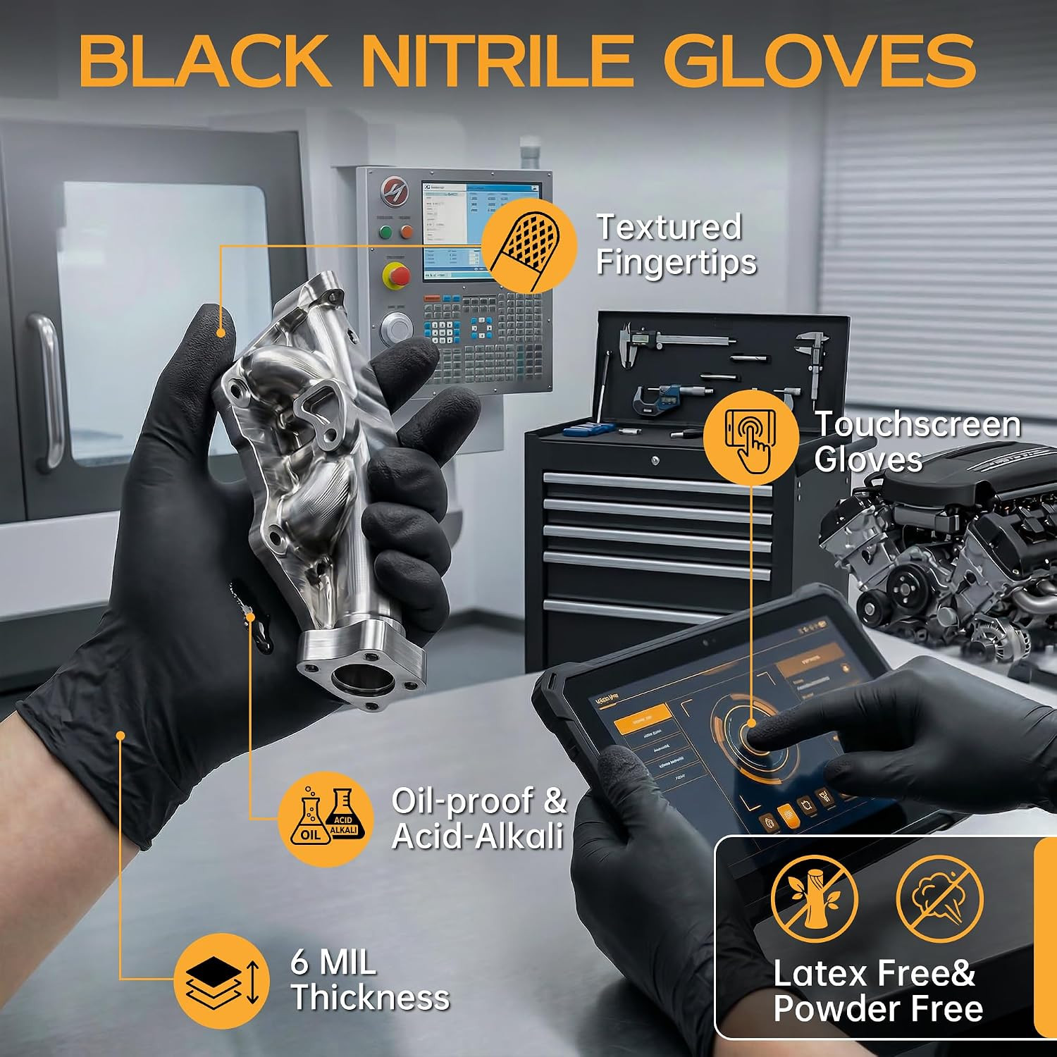 HEAVY DUTY 6 Mil Nitrile Gloves Disposable Latex Free Black Rubber Mechanic Tatt