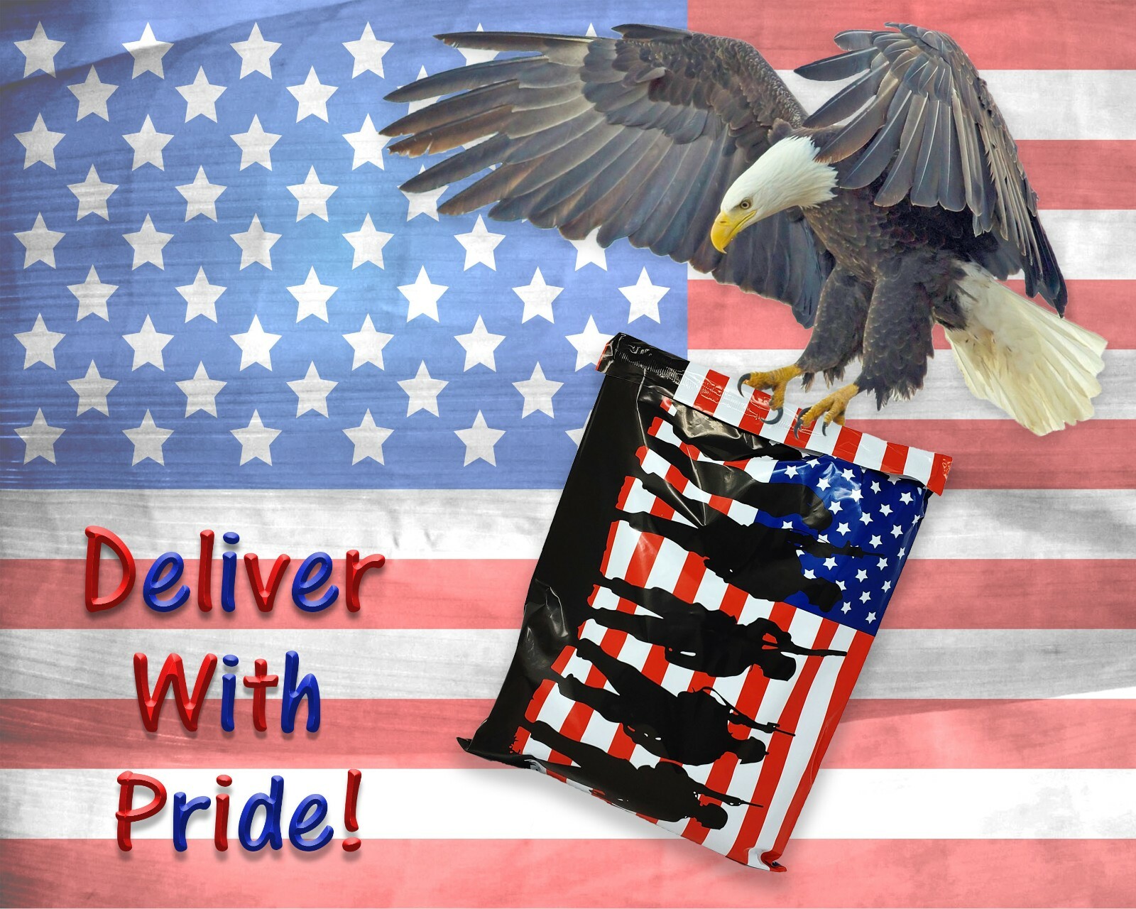 10×13, 12×15 U.S Soldier Patriotic Poly Mailers, Custom Flag Shipping Envelopes