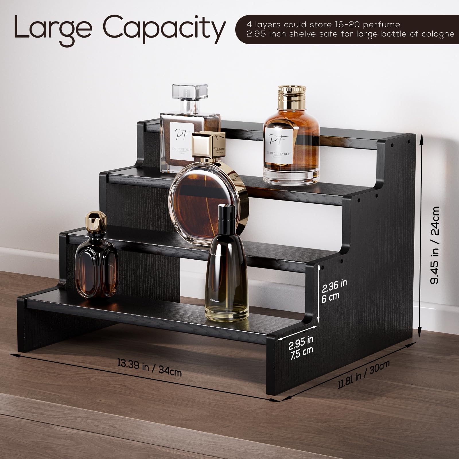 ProCase Wooden Cologne Organizer for Men, 4 Tier 4-Tier (9.45″ Height), Black