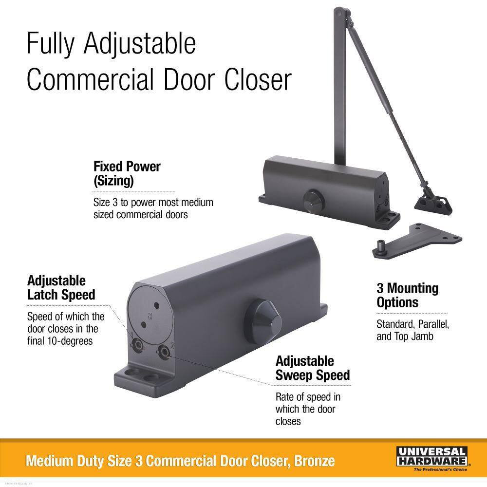 Size 3 Medium Duty Commercial Door Closer – Standard, Parallel, Top Mount – UL 3