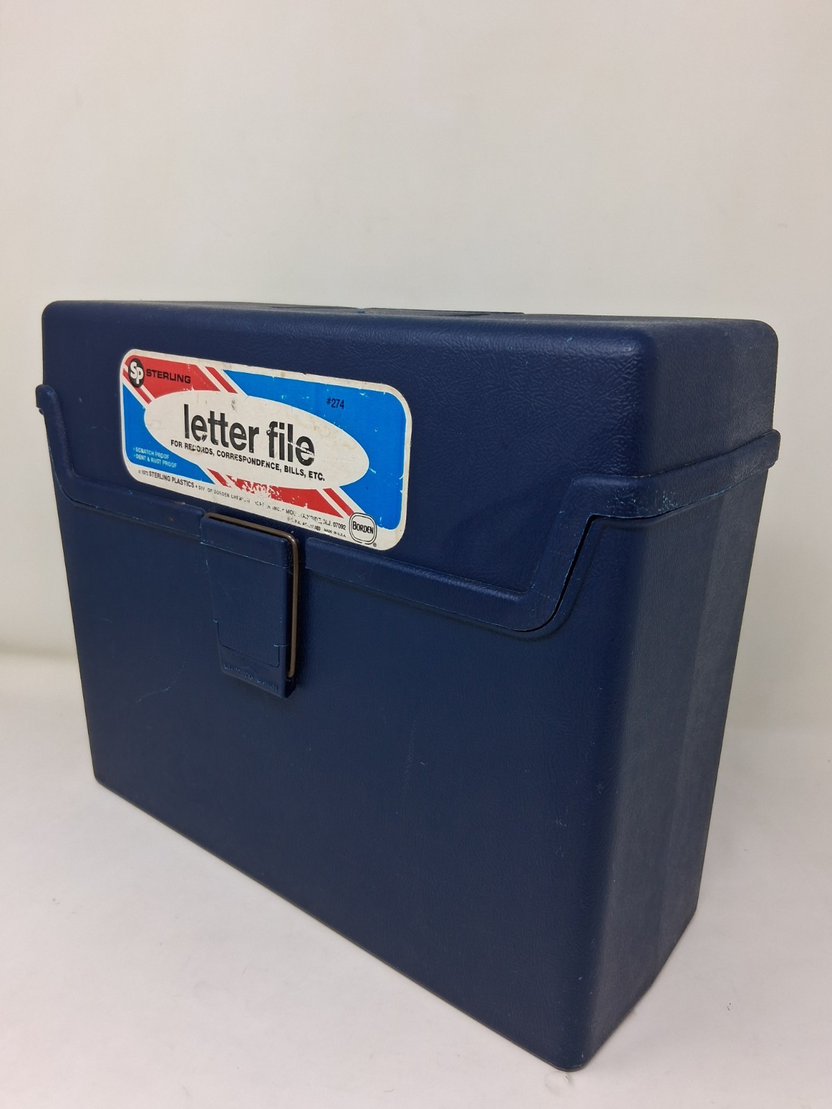 Vintage 1972 Sterling Letter File Storage Box Handle Dark Blue #274 Retro