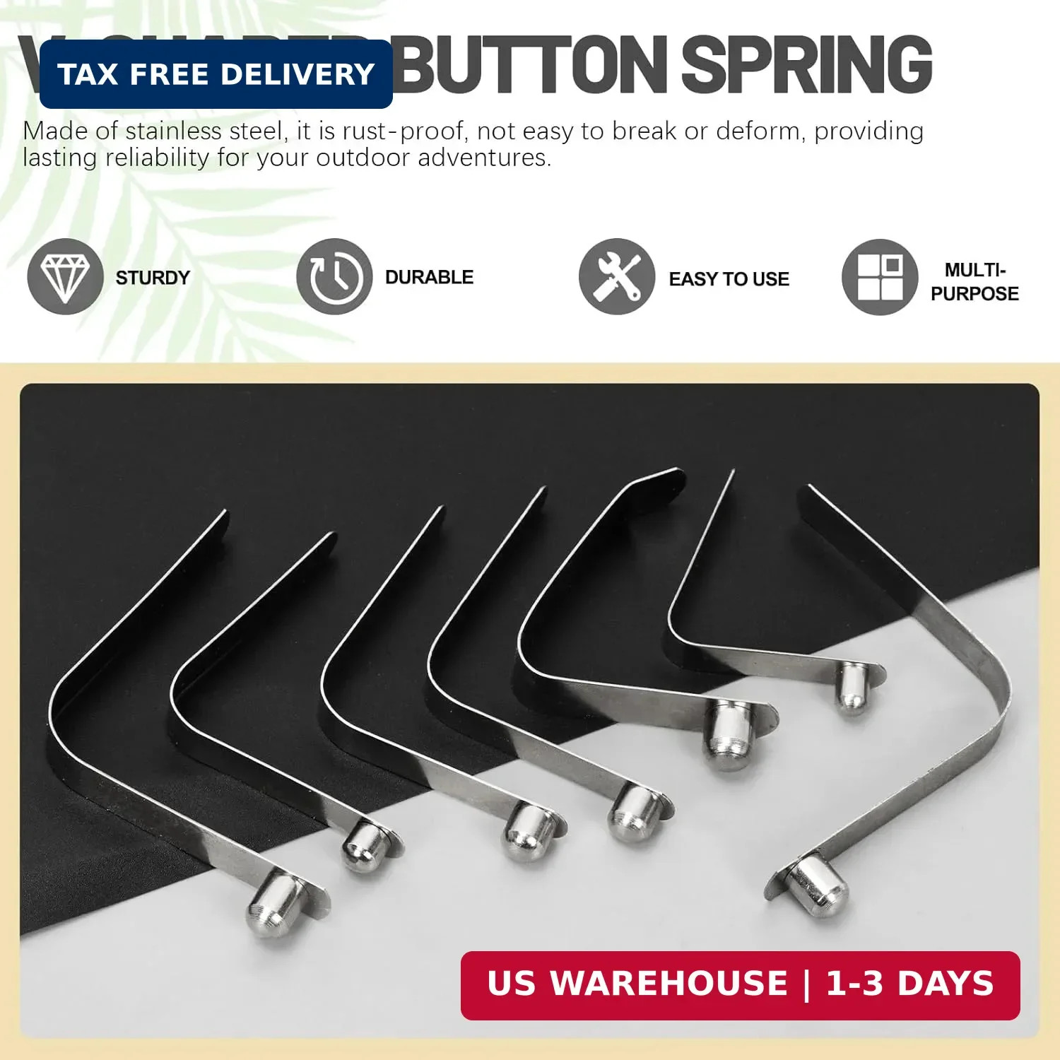 21PCS 7 Sizes Push Button Spring Clips Kit, Stainless Steel Push Button Clips, V